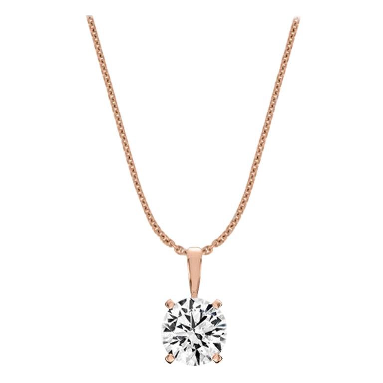 18 Karat Rose Gold Four Prongs Natural Diamond Pendant '3/4 Carat' For Sale