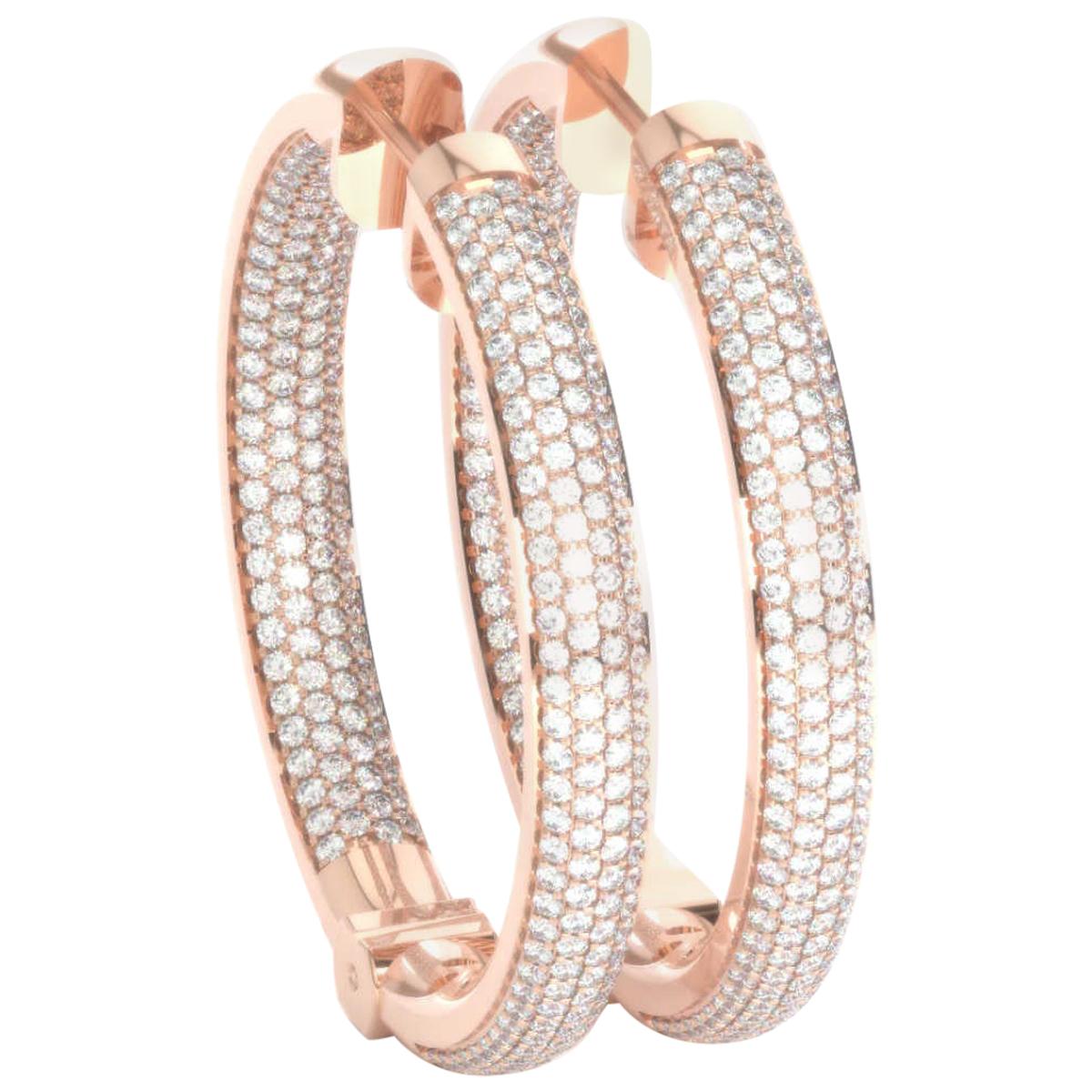 18 Karat Rose Gold Four Rows Inside Out Hoop Diamond Earrings '1 1/2 Carat' For Sale