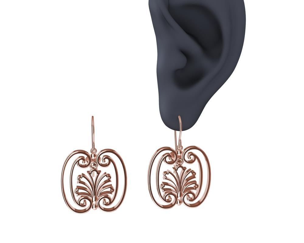18 Karat Rose Gold French Gate Dangle Earrings , This is a series of Gate Earrings is from my travels and inspirations in Europe. Photographs of iron and bronze gates, fences,and windows. 
I am taking the old lost art of elegant decorative hand