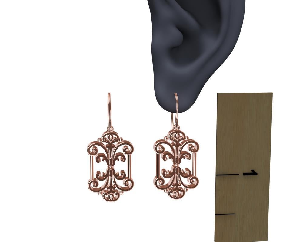 Contemporary 18 Karat Rose Gold French Gate Dangle Earrings For Sale