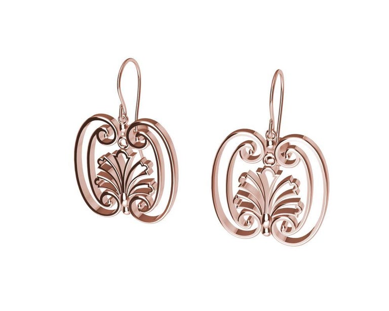 Contemporary 18 Karat Rose Gold French Gate Dangle Earrings For Sale