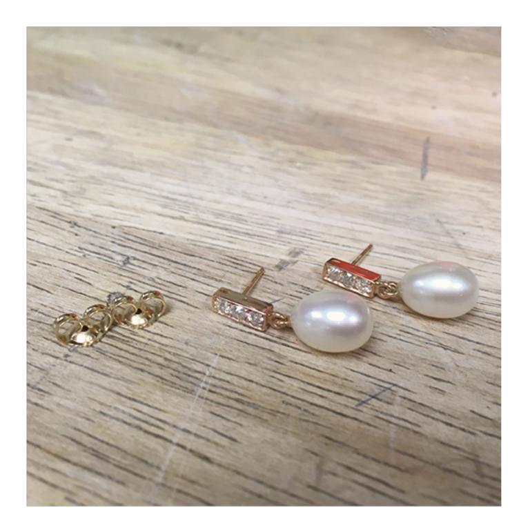 Old European Cut 18 Karat Rose Gold Freshwater Pearls and Diamond Earrings
