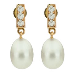 18 Karat Rose Gold Freshwater Pearls and Diamond Earrings