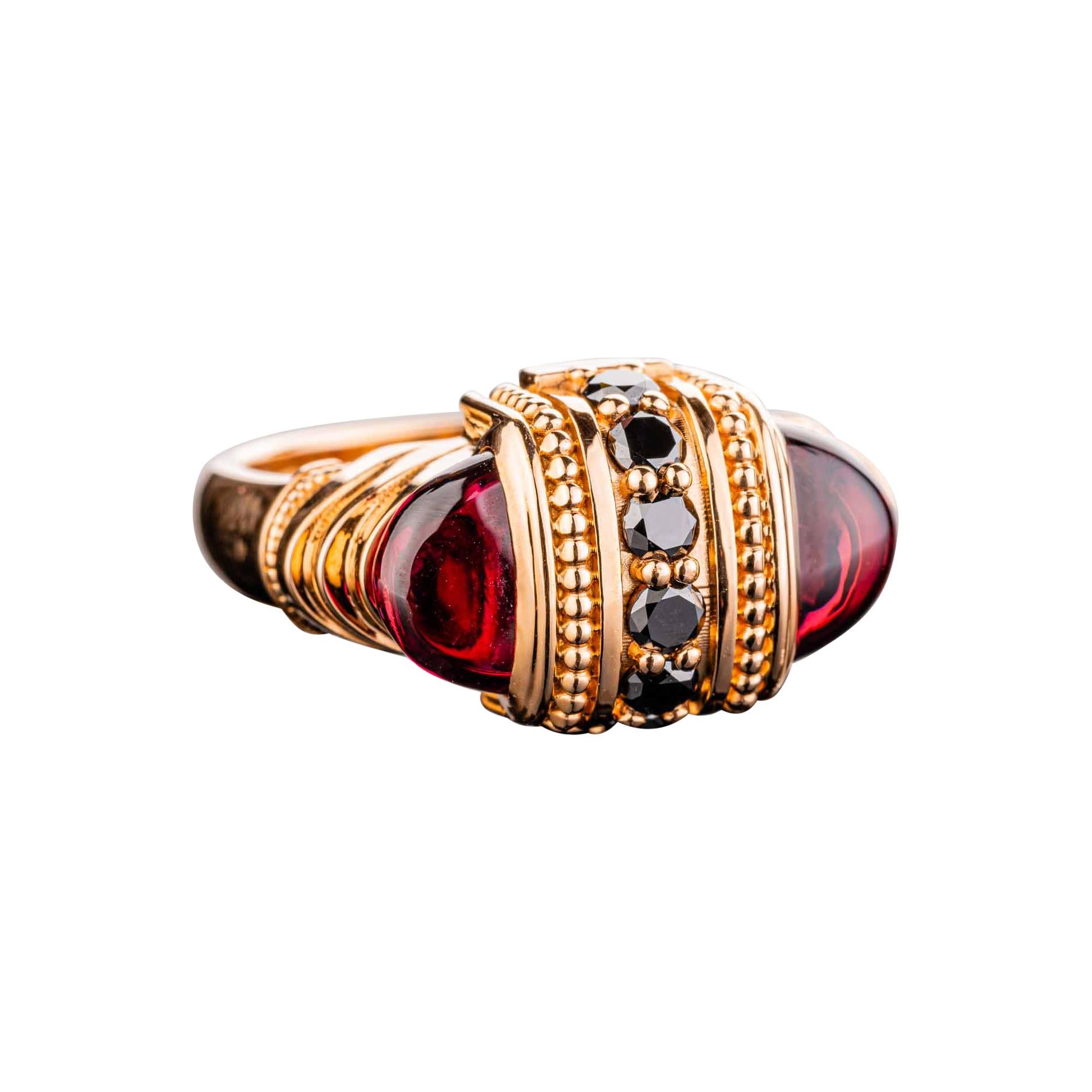 18 Karat Rose Gold Garnet and Black Diamond Ring
