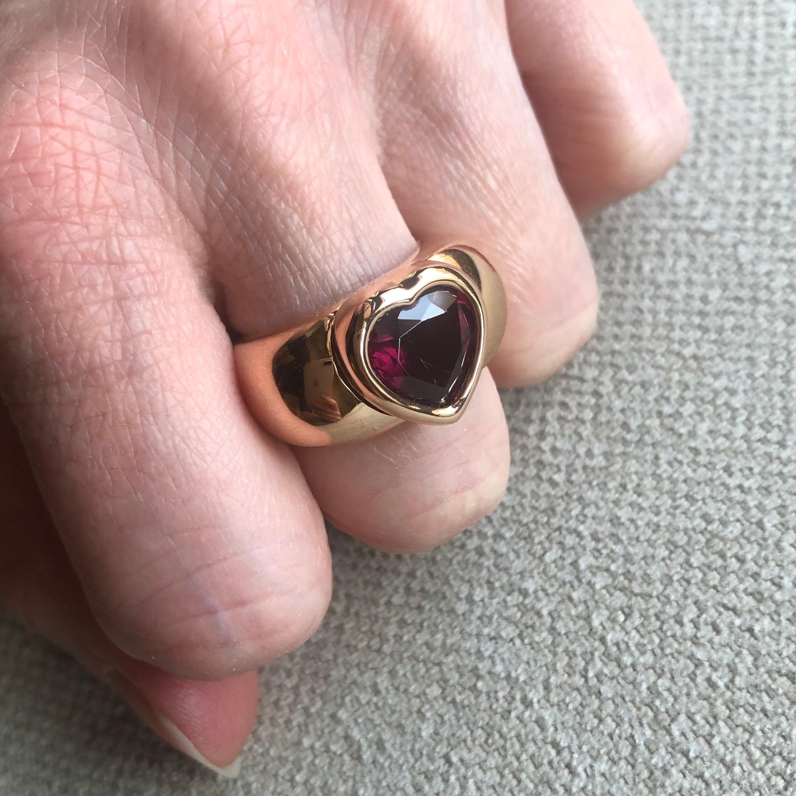 Heart Cut 18 Karat Rose Gold Garnet Heart Ring by Piaget