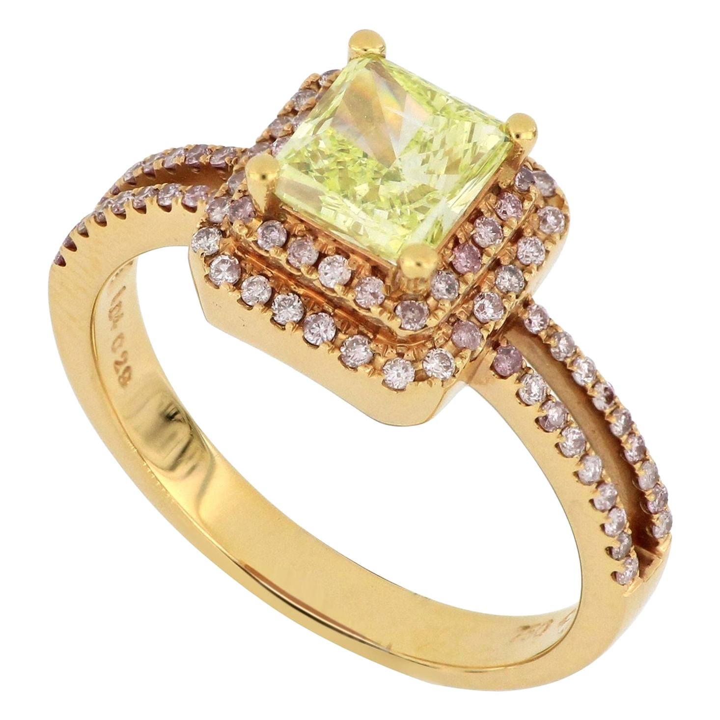 18 Karat Rose Gold GIA Certified Green Yellow Diamond Fashion Ring