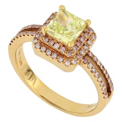 Bague à la mode en or rose 18 carats et diamants jaunes verts certifiés GIA