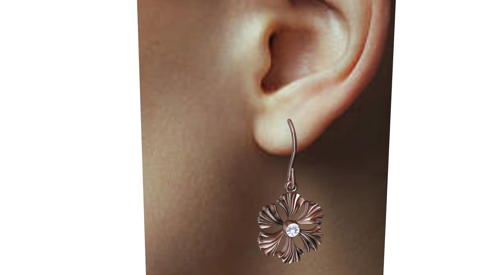 Contemporary 18 Karat Rose Gold Micron Plated  GIA Diamond Fan Flower Earrings For Sale