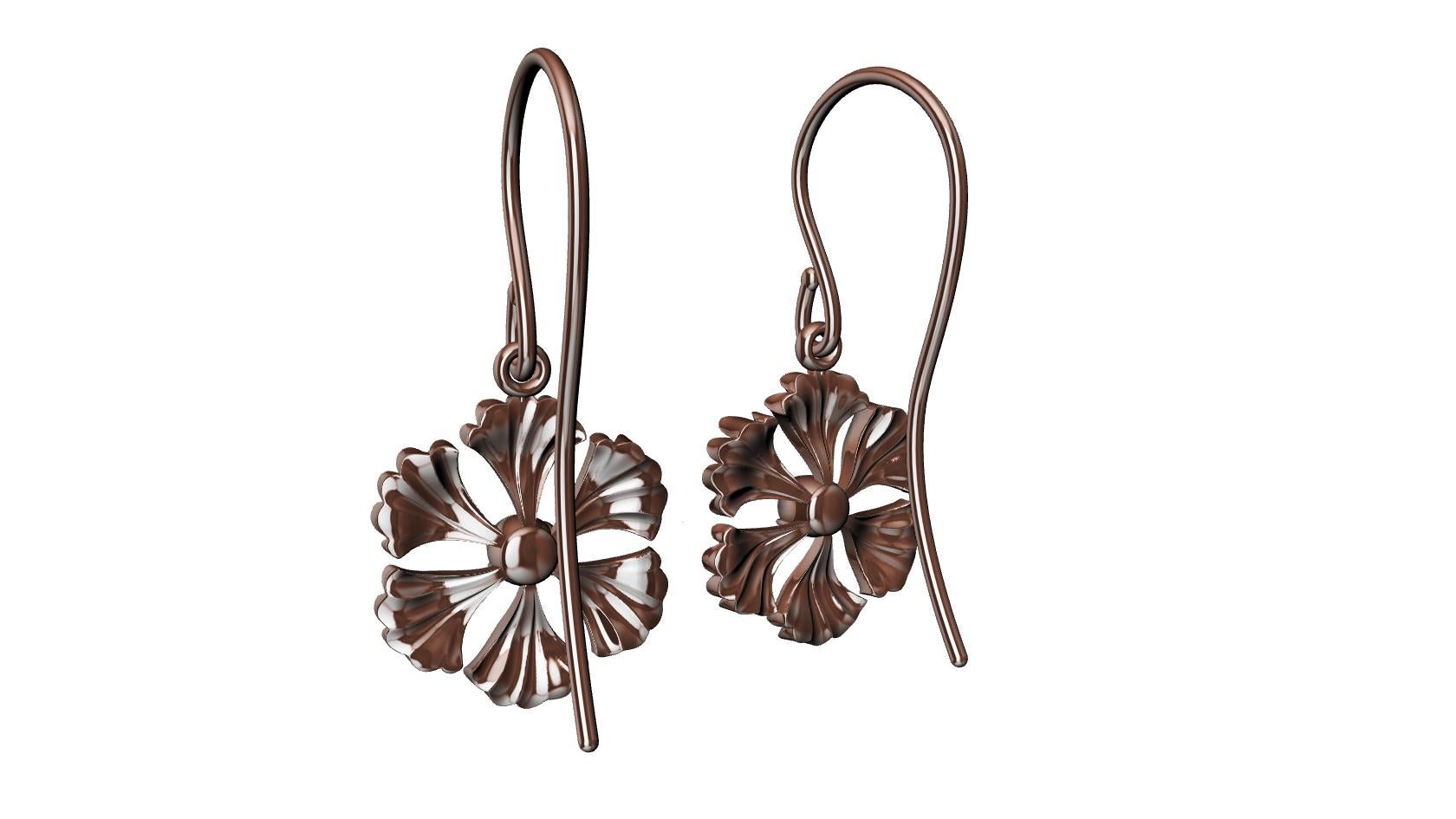 18 Karat Rose Gold Micron Plated  GIA Diamond Fan Flower Earrings In New Condition For Sale In New York, NY