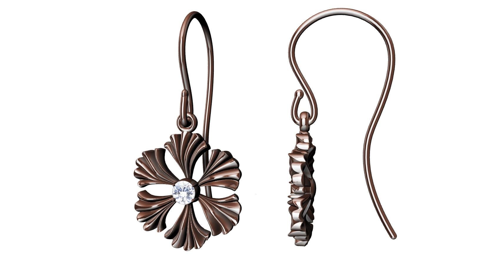 Women's 18 Karat Rose Gold Micron Plated  GIA Diamond Fan Flower Earrings For Sale