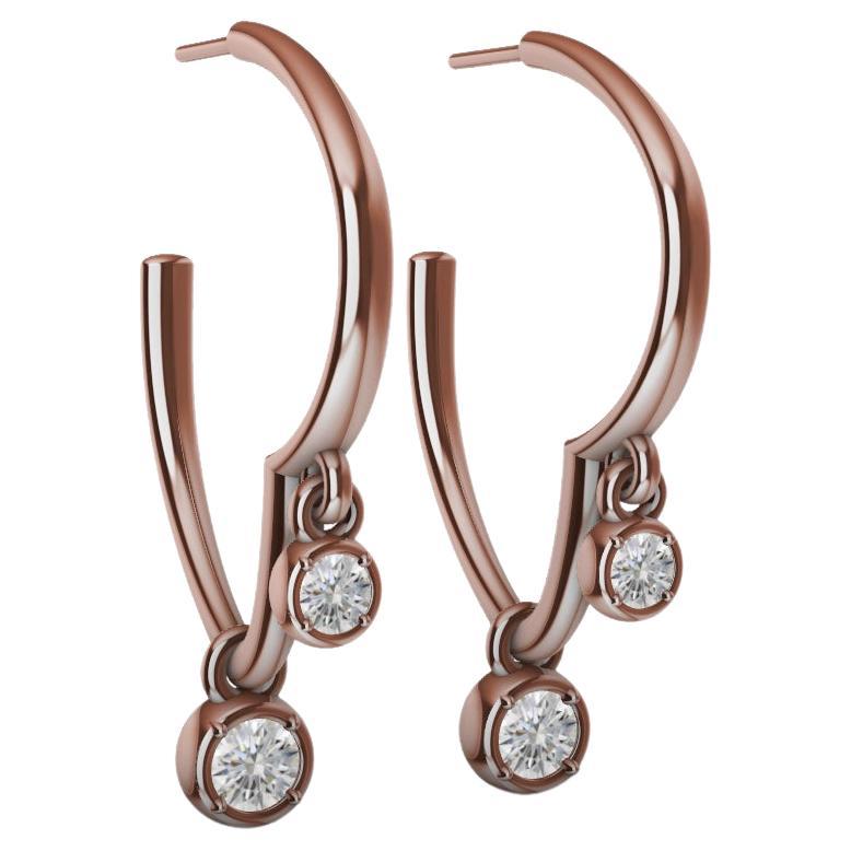 18 Karat Rose Gold GIA Diamond Soft Angled Dangle Hoop Earrings