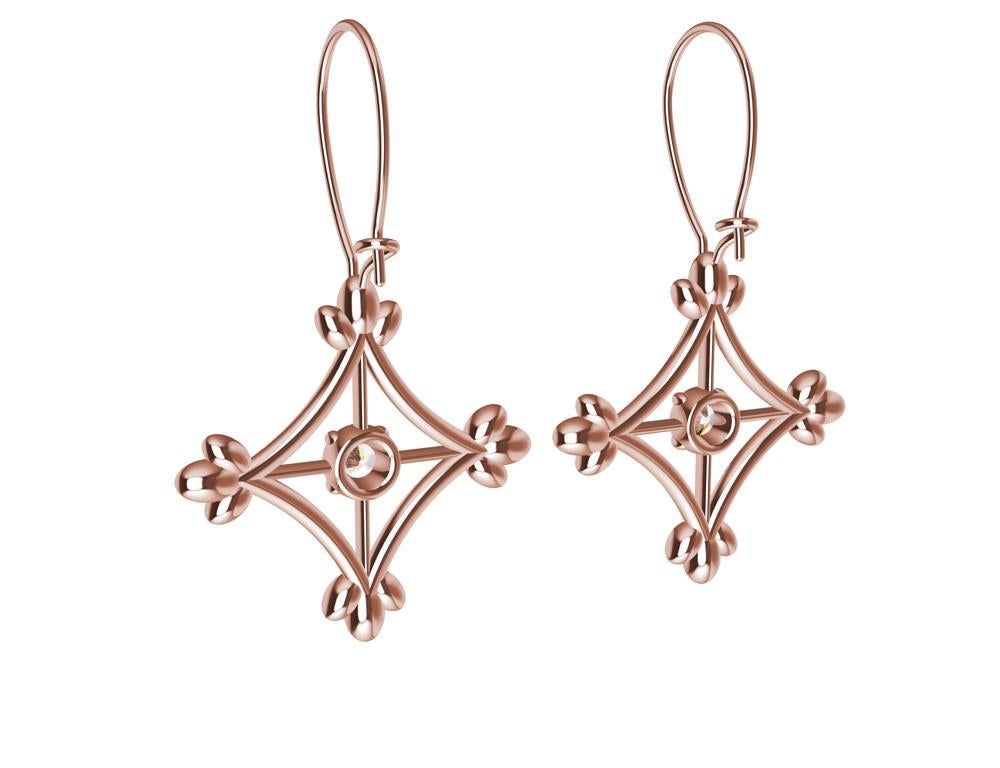 18 Karat Rose Gold GIA Diamonds Rhombus Flower Dangle Earrings, Tiffany designer ,Thomas  Kurilla designed these using the decorative ironwork of Europe  and Caribbean islands. The gates, fences, and window guards all have a delicate style to make a