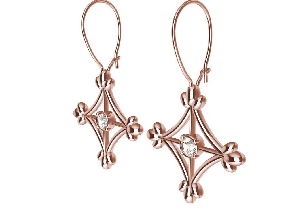 Contemporary 18 Karat Rose Gold GIA Diamonds Rhombus Flower Dangle Earrings For Sale