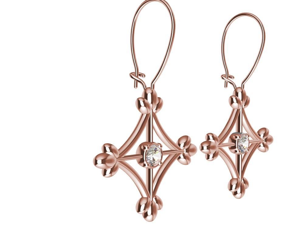 18 Karat Rose Gold GIA Diamonds Rhombus Flower Dangle Earrings In New Condition For Sale In New York, NY