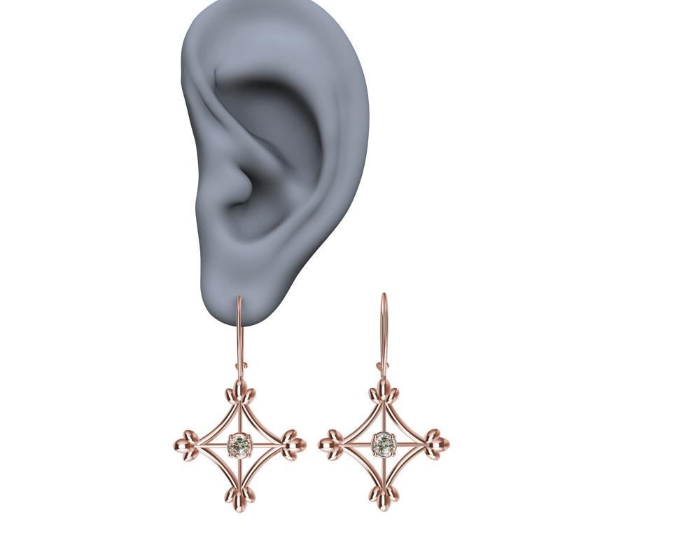 Women's 18 Karat Rose Gold GIA Diamonds Rhombus Flower Dangle Earrings
