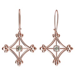 Used 18 Karat Rose Gold GIA Diamonds Rhombus Flower Dangle Earrings