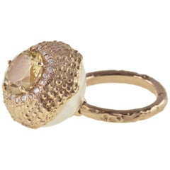 18 Karat Rose Gold Gr. 10.50, Citrine Carat 3.14, Diamonds Carat 0.28, Ring 18 Karat Rose Gold Gr. 10.50, Citrine Carat 3.14, Diamonds Carat 0.28, Ring