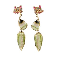 18 Karat Rose Gold gr. 12.15, Watermelon Tourmaline Carat 40.61, Earring