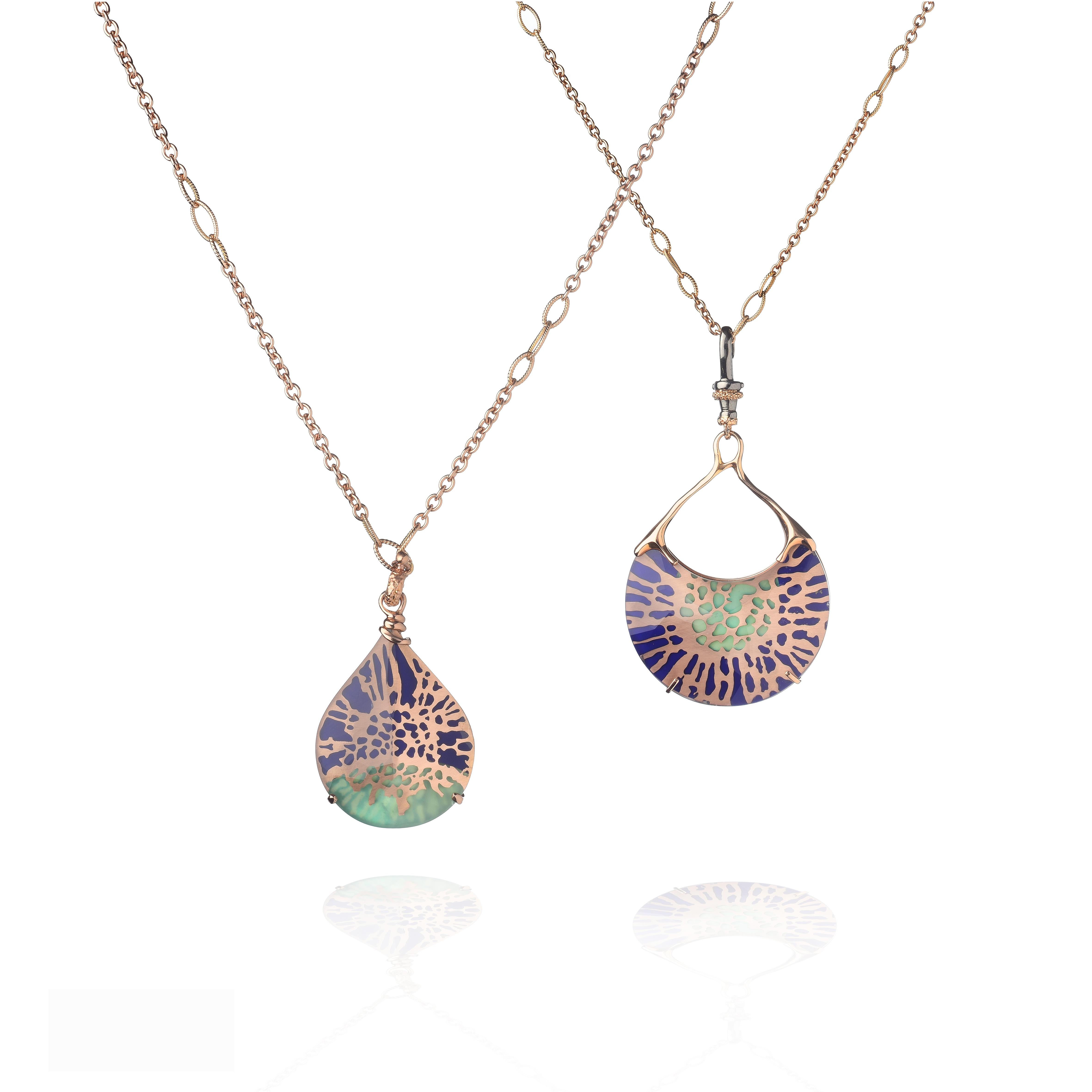 18 Karat Rose Gold Gr. 12.90, Lapis Lazuli, Malachite, Necklace In New Condition For Sale In Milan, IT