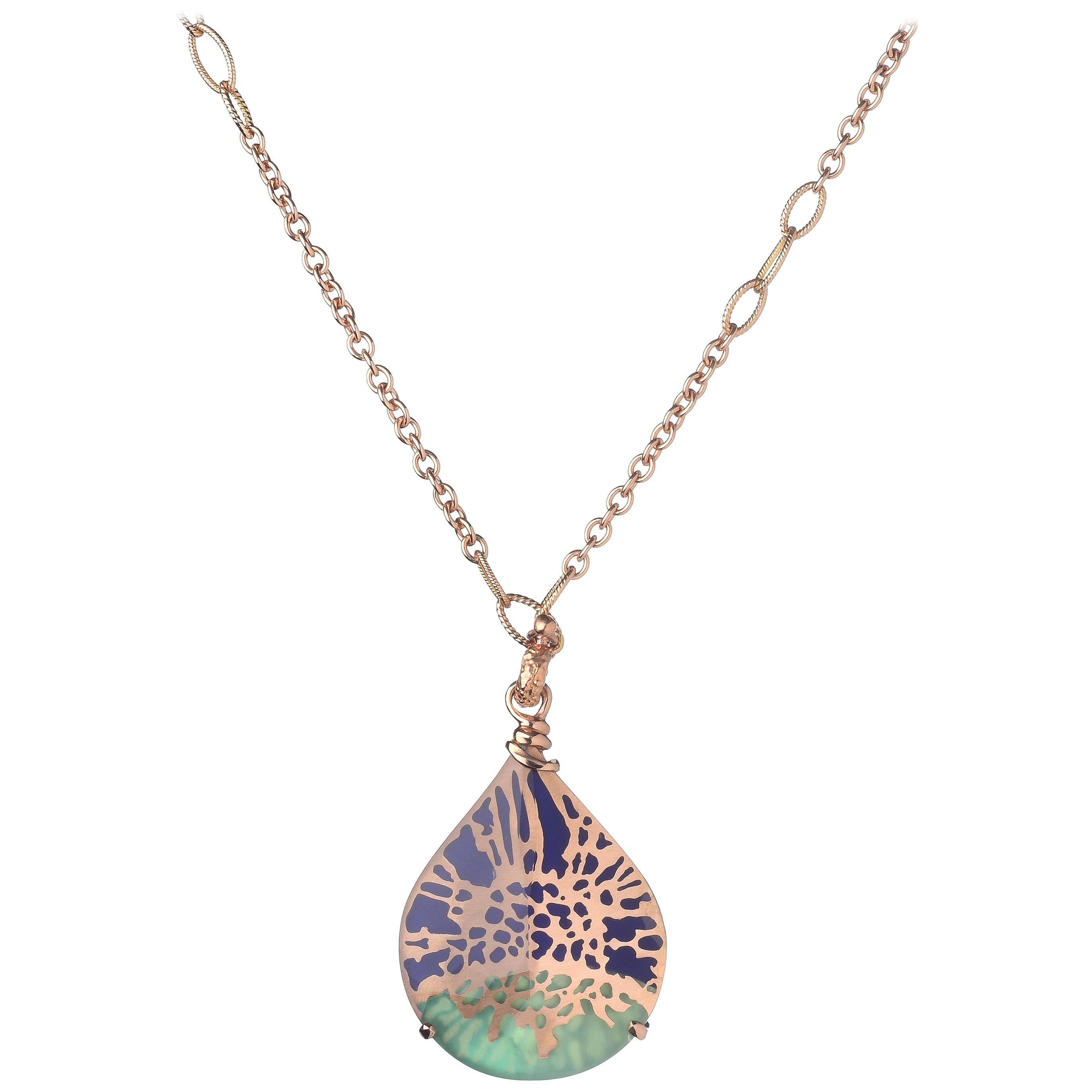 18 Karat Rose Gold Gr. 12.90, Lapis Lazuli, Malachite, Necklace For Sale