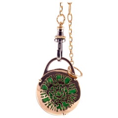 18 Karat Rose Gold Gr. 13.50, Green Enamel, Blond Horn, Necklace