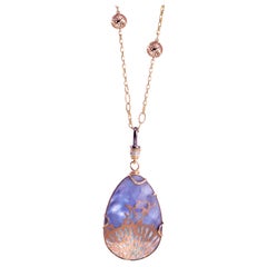 18 Karat Rose Gold Gr. 21.61, Whit Diamonds, Semiprecious Stone Charm, Necklace