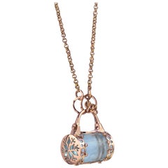 18 Karat Rose Gold Gr. 23.50, Milky Aquamarine, Diamonds Carat 0.09, Necklace
