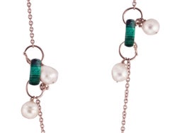 18 Karat Rose Gold Gr. 25.00, Japanese Pearls, Malachite, Necklace