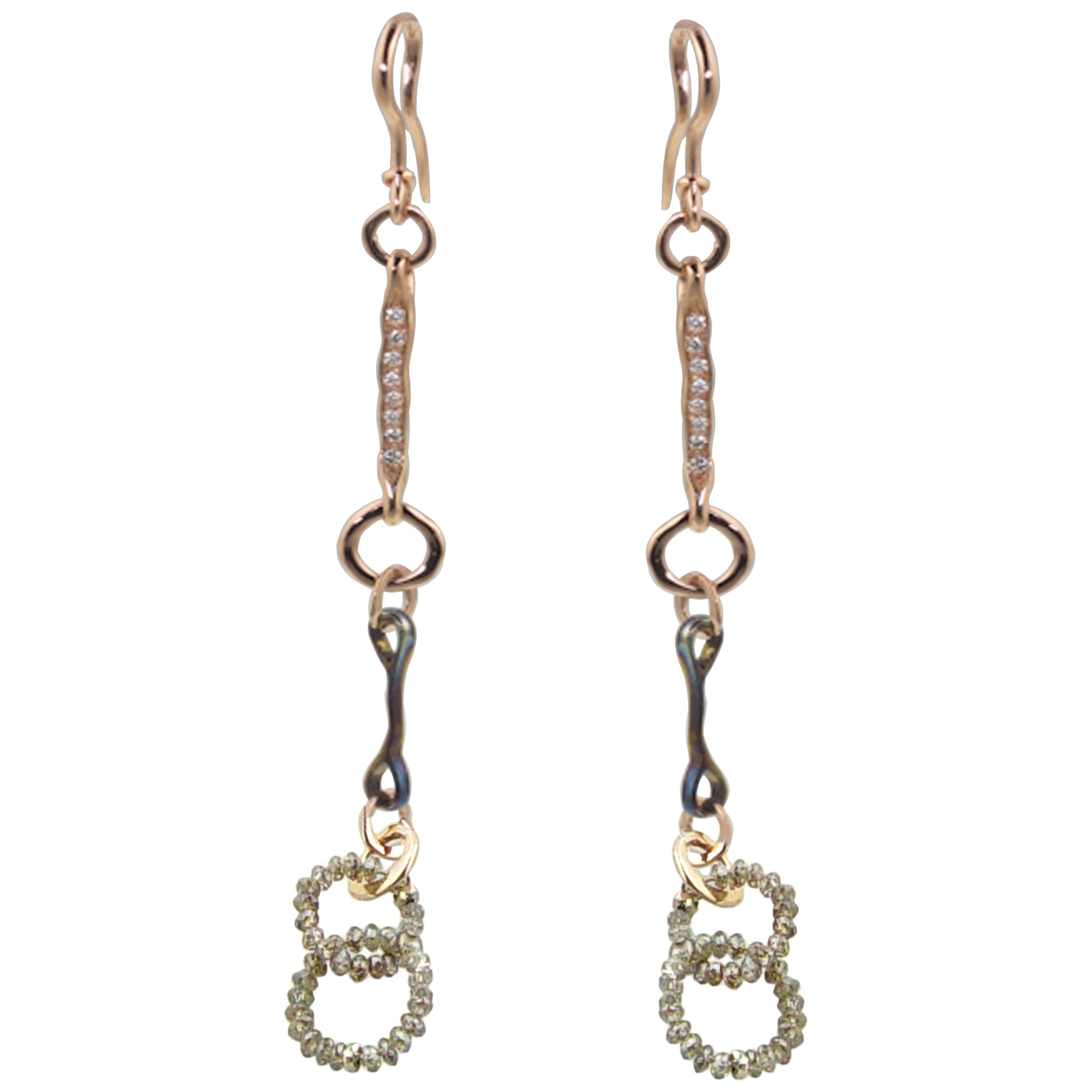 18 Karat Rose Gold Gr 5.30, White and Brown Diamonds Carat 6.82, Earrings For Sale