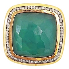 18 Karat Rose Gold Green Agate and White Quartz Ring with Diamonds