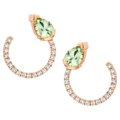 18 Karat Rose Gold Green Beryl Diamond Curved Earrings