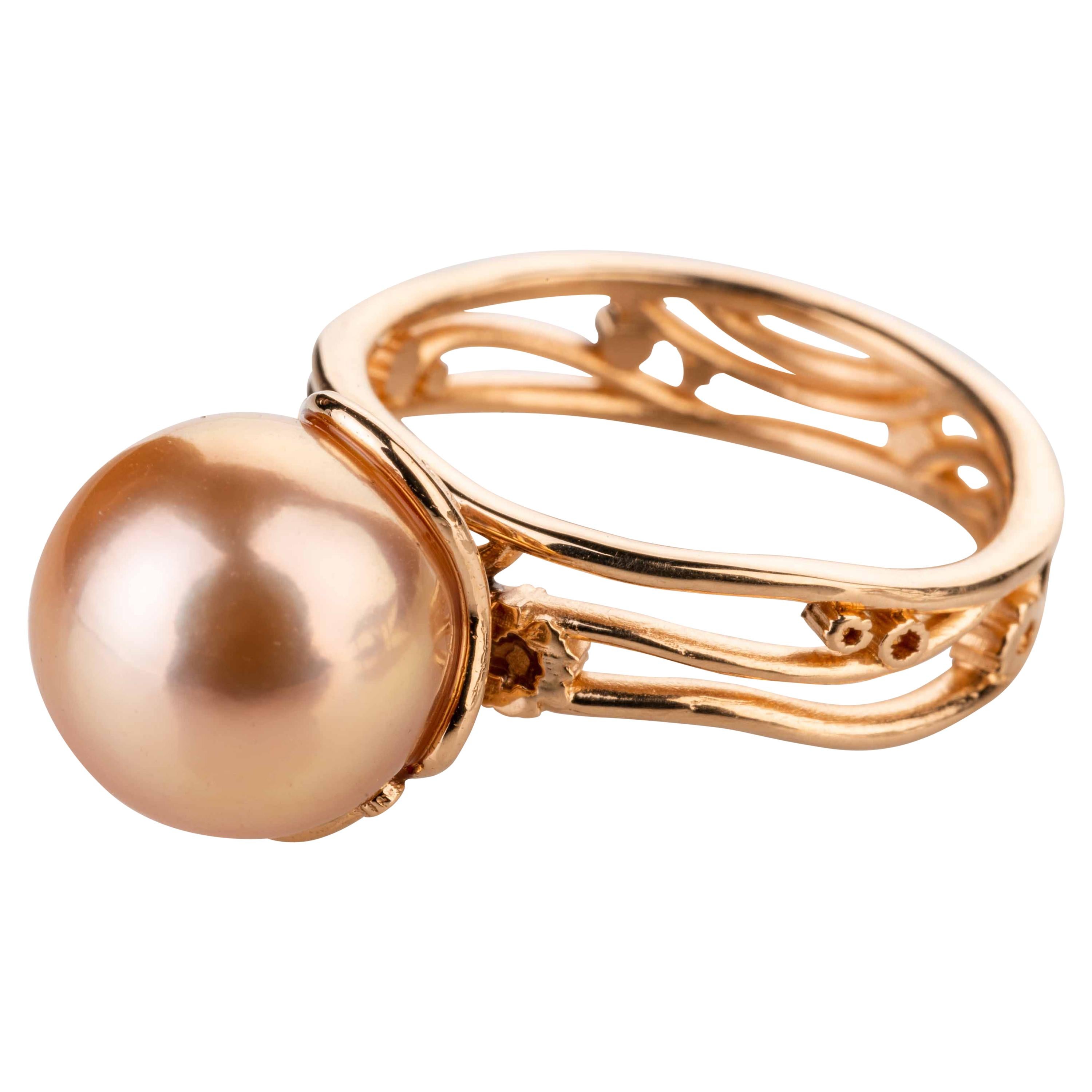 18 Karat Rose Gold "Gustav Klimt" Inspired Peach Pearl Ring