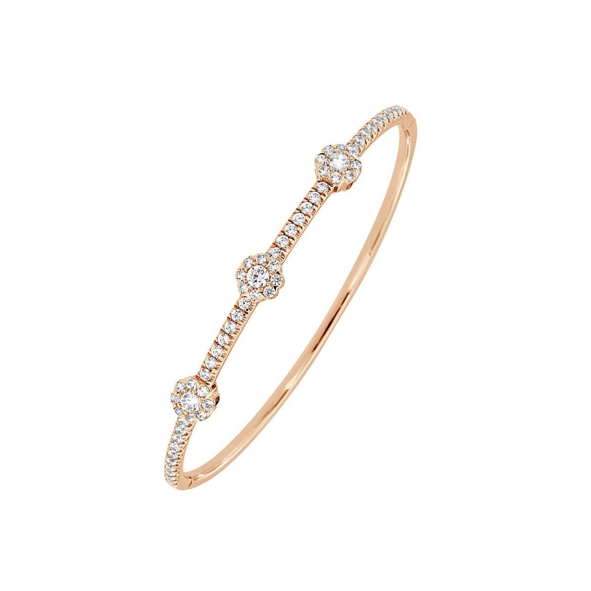 18 Karat Rose Gold Halo Diamond Bangle '1 1/2 Carat' In New Condition For Sale In San Francisco, CA