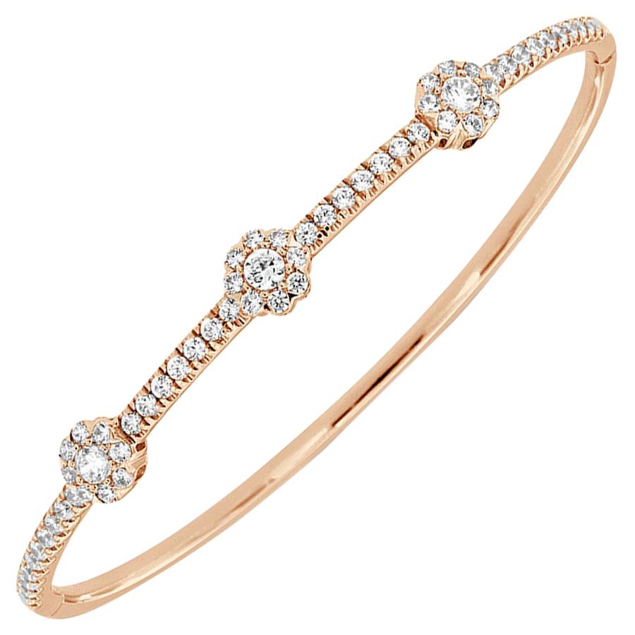 Bracelet jonc en or rose 18 carats avec halo de diamants de 1 1/2 carat en vente