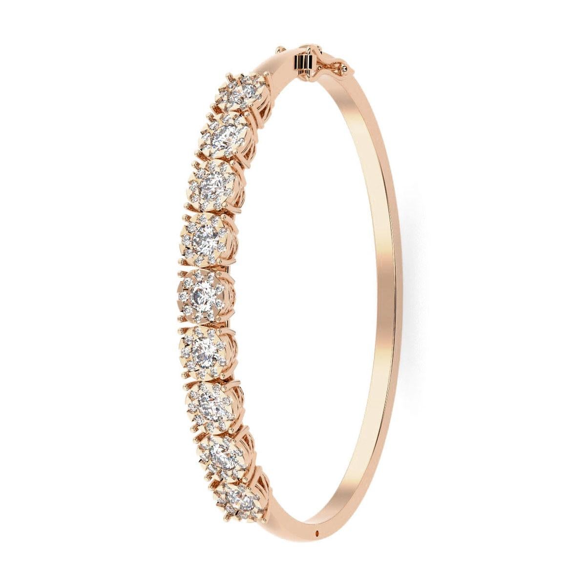 Taglio rotondo Bangle con diamante a forma di aureola in oro rosa 18 carati 