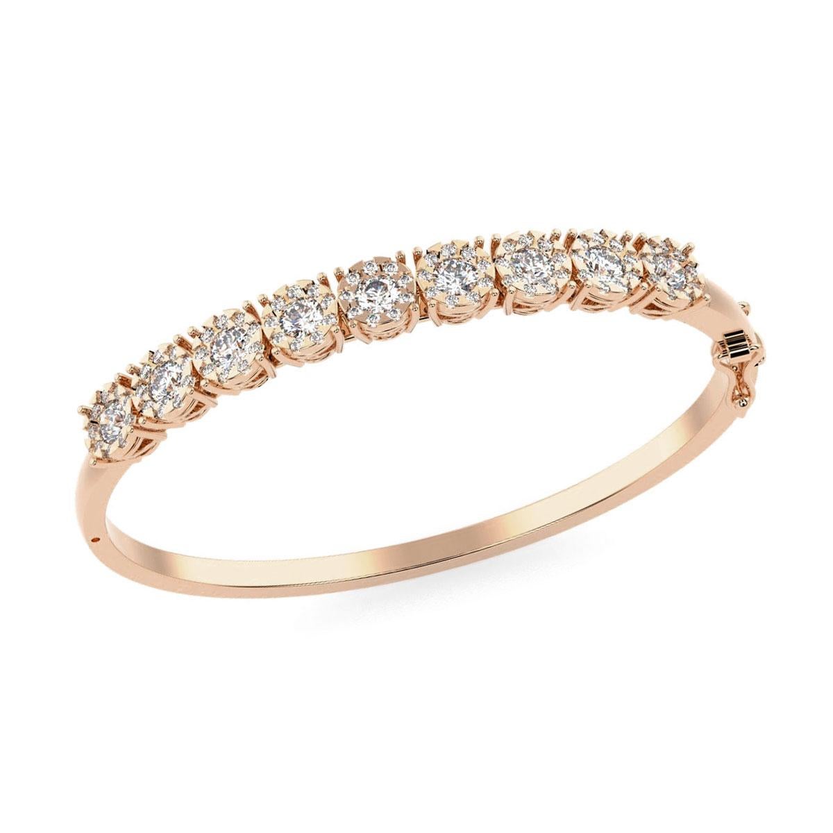 18 Karat Rose Gold Halo Diamond Bangle '3 1/4 Carat' In New Condition For Sale In San Francisco, CA