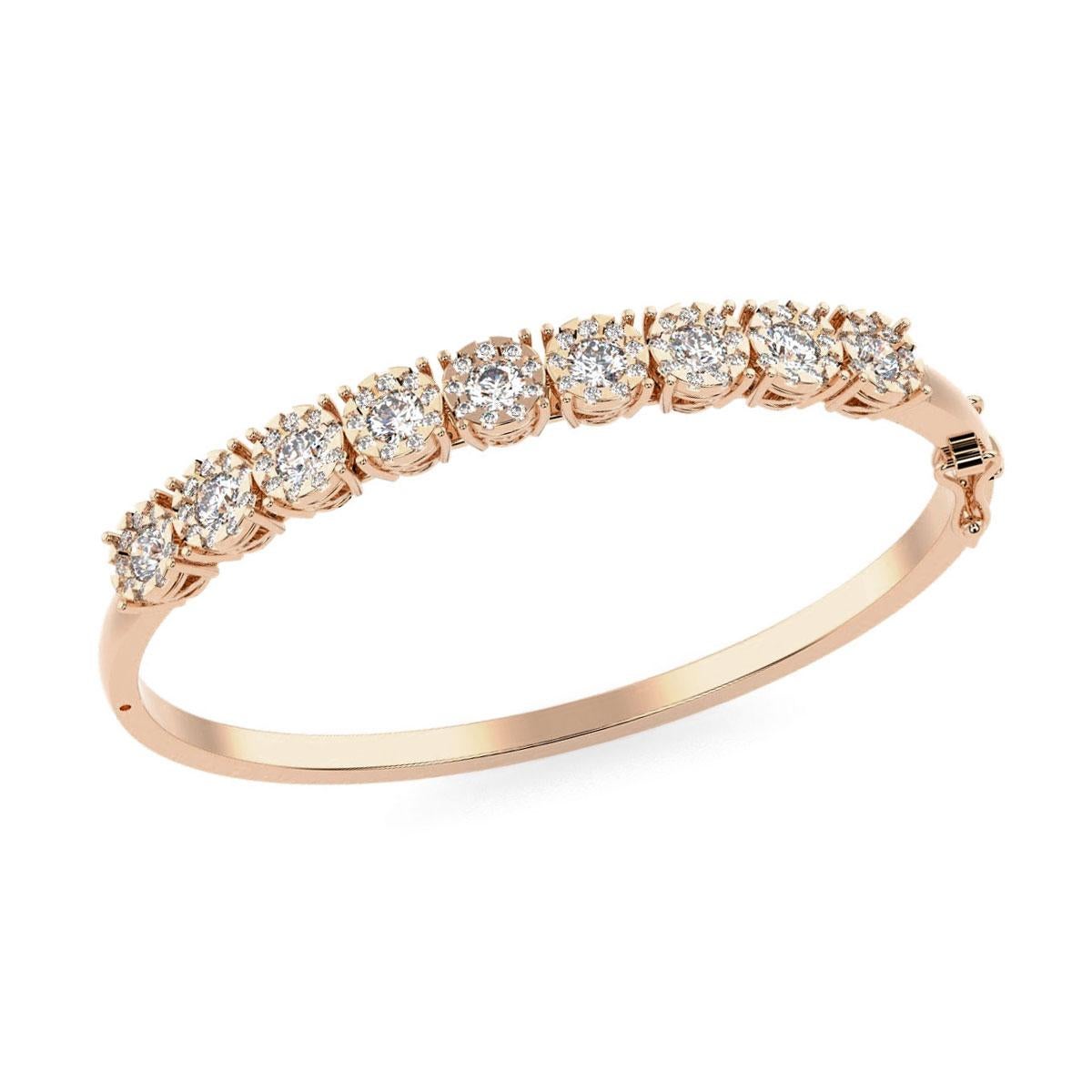 Bangle con diamante a forma di aureola in oro rosa 18 carati 