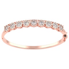 Bracelet jonc en or rose 18 carats avec halo de diamants de 3 1/4 carats
