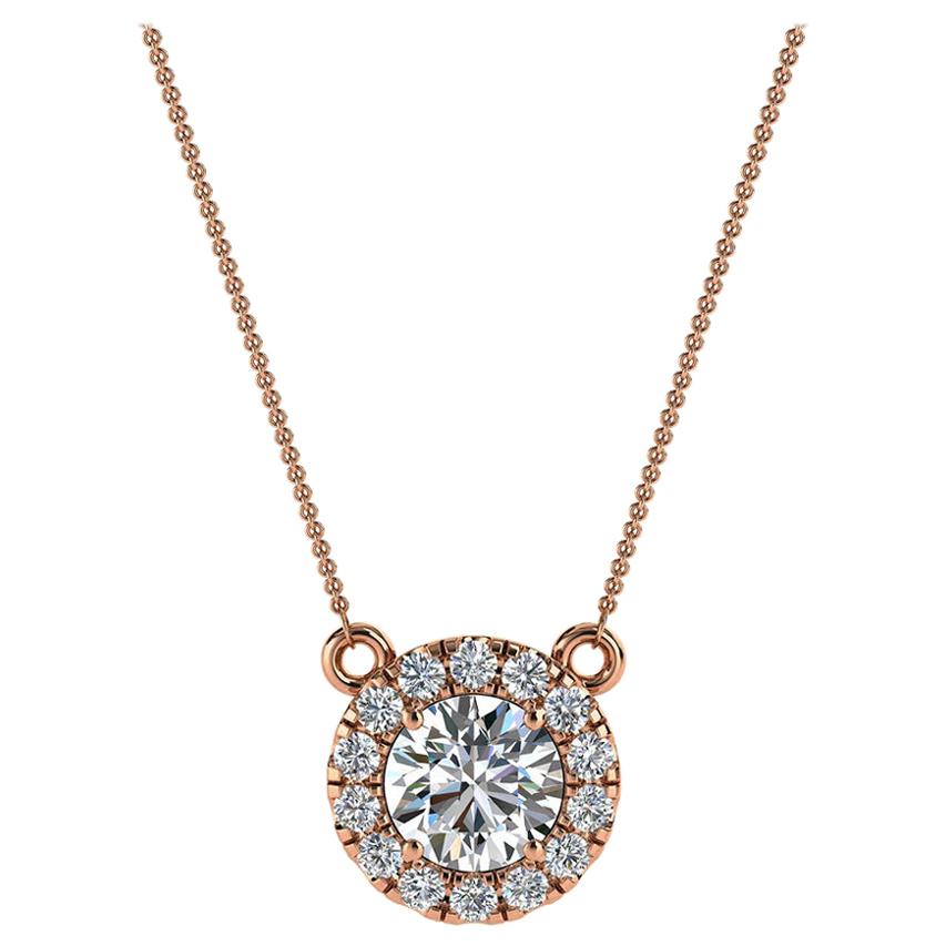 18 Karat Rose Gold Halo Diamond Pendant '1/2 Carat' For Sale