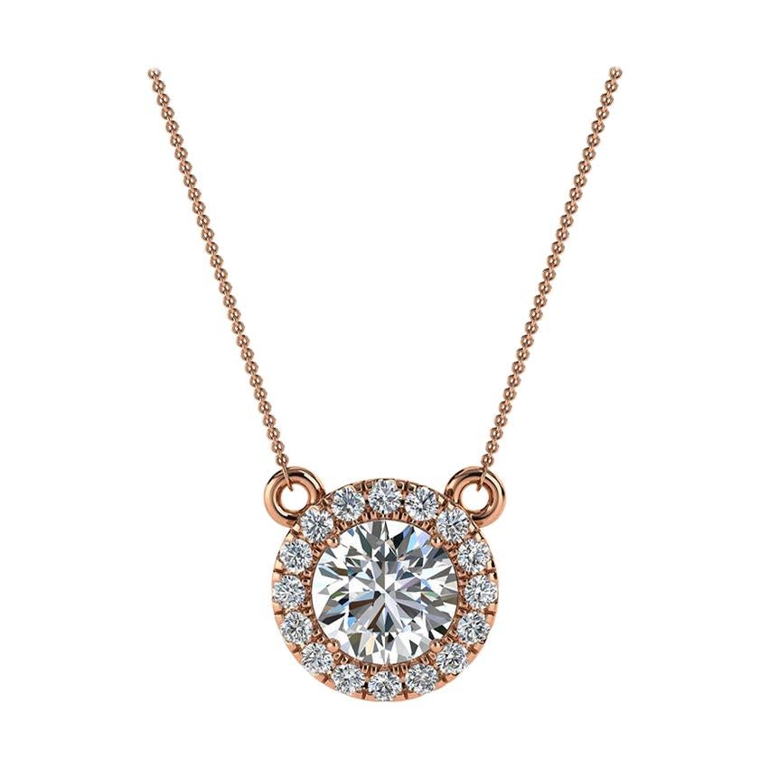 18 Karat Rose Gold Halo Diamond Pendant '3/4 Carat' For Sale