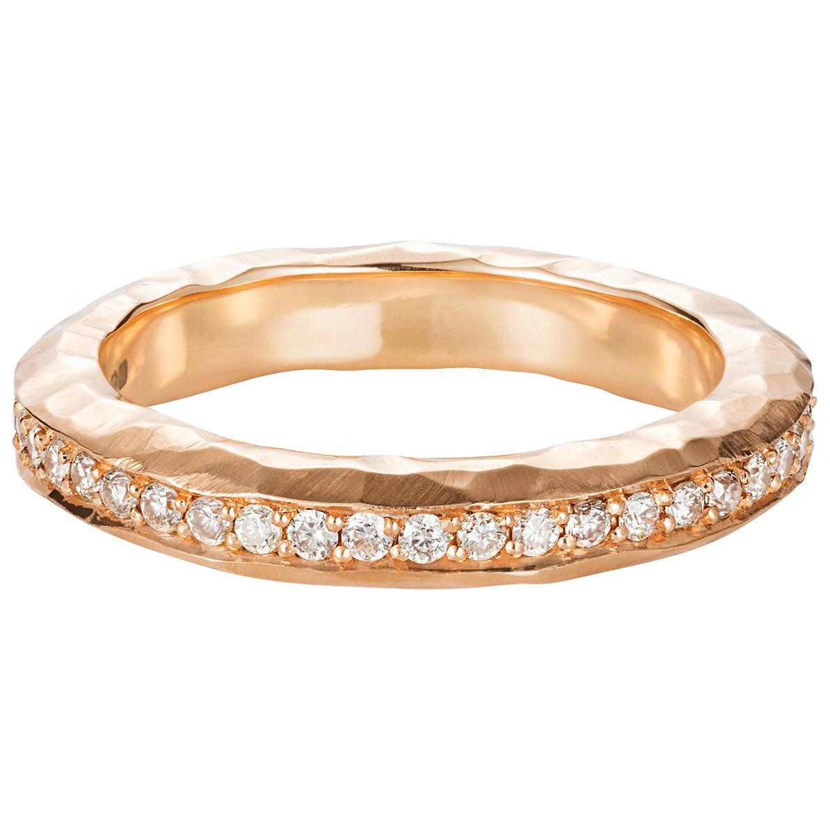 Sweet Pea 18 Karat Rose Gold Hammered Eternity Band Ring with Champagne Diamonds For Sale