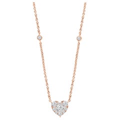 18 Karat Rose Gold Heart Shape Diamonds Cluster Necklace