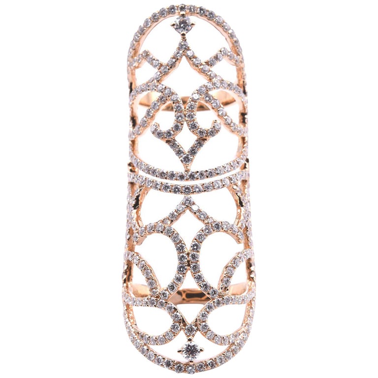 18 Karat Rose Gold Hinged Full Finger Diamond Ring For Sale at 1stdibs
