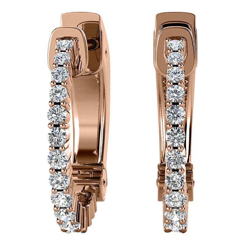 18 Karat Rose Gold Hoop Diamond Earrings '1/2 Carat' For Sale