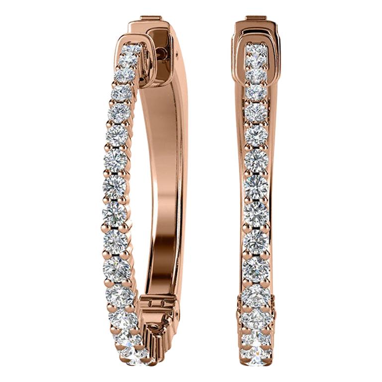 18 Karat Rose Gold Hoop Diamond Earrings '1 Carat' For Sale