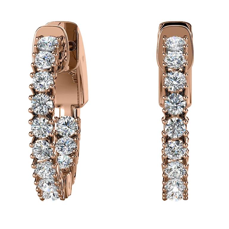 18 Karat Rose Gold Hoop Insideout Diamond Earings '3/4 Carat' For Sale