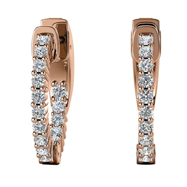 18 Karat Rose Gold Hoop Insideout Diamond Earrings '1/2 Carat' For Sale