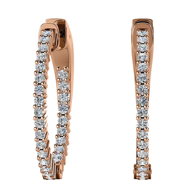 18 Karat Rose Gold Hoop Insideout Diamond Earrings '4/5 Carat' For Sale