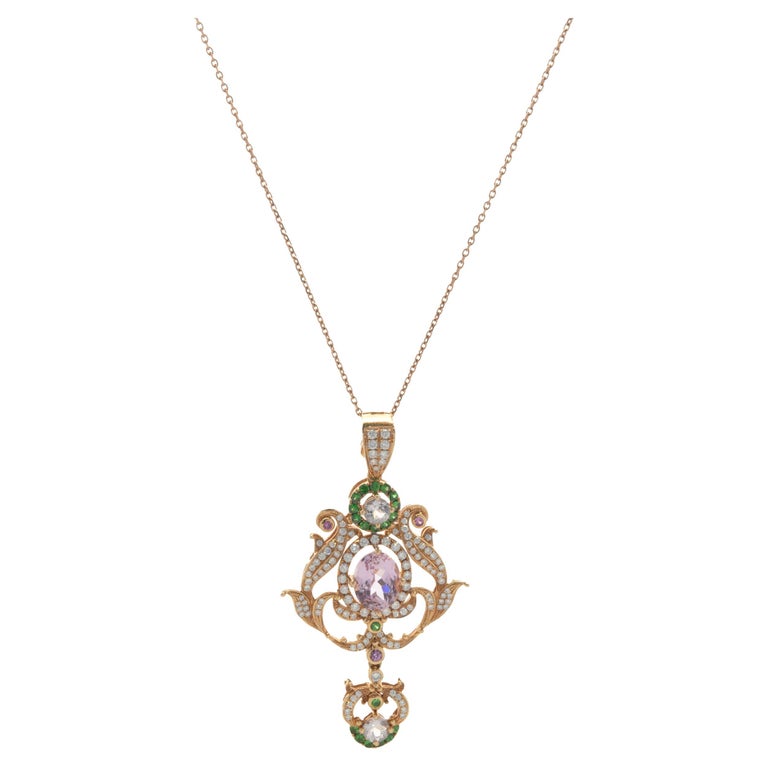 Fabulous Large 130 Carat Pink Teardrop Kunzite Diamond Pendant Necklace at  1stDibs