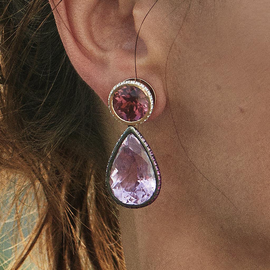 Modern 18 Karat Rose Gold Kunzite Pink Spinel Earrings Aenea Jewellery For Sale